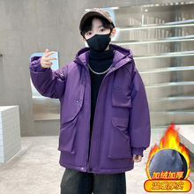 男童加绒加厚外套秋冬款2025新款冬季派克服中大儿童冬装男孩棉服