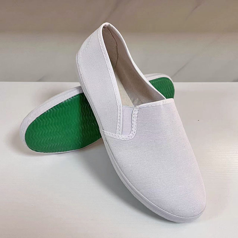 Spot supply white cloth shoes men's funeral white matter Green elastic cloth shoes women's flat heel white filial piety shoes wholesale