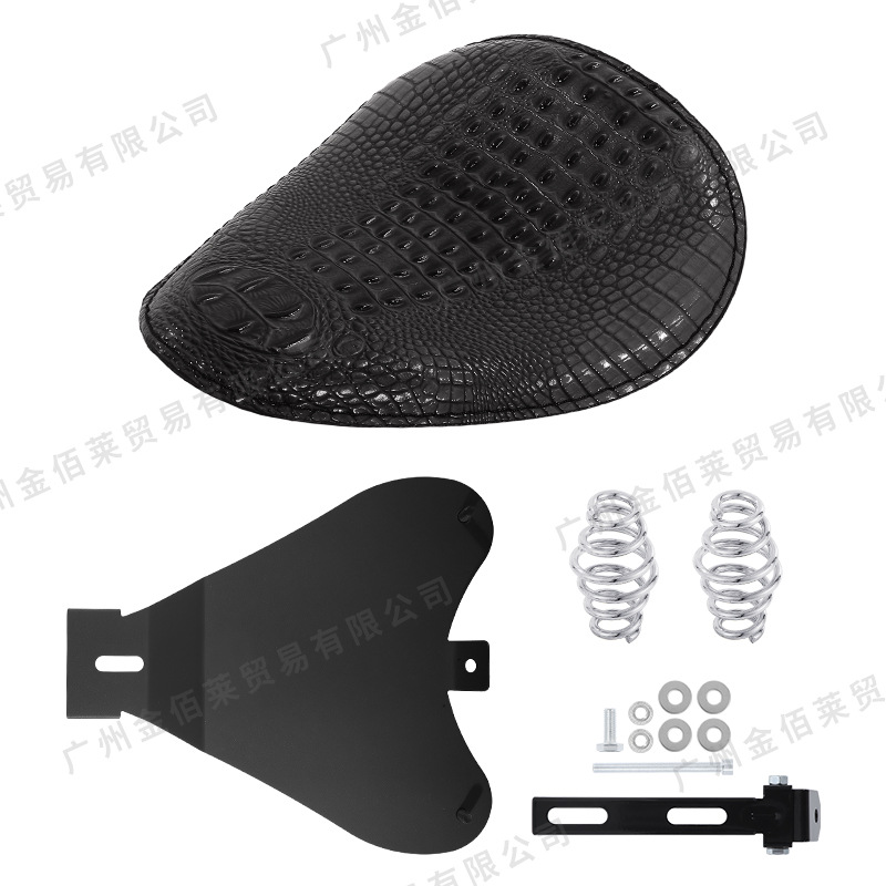 Ha Lei – Electric car cushion Harley Cruiser Chopper - crocodile-leather-black-seat-long-round-spring-chrome-plated-bracket