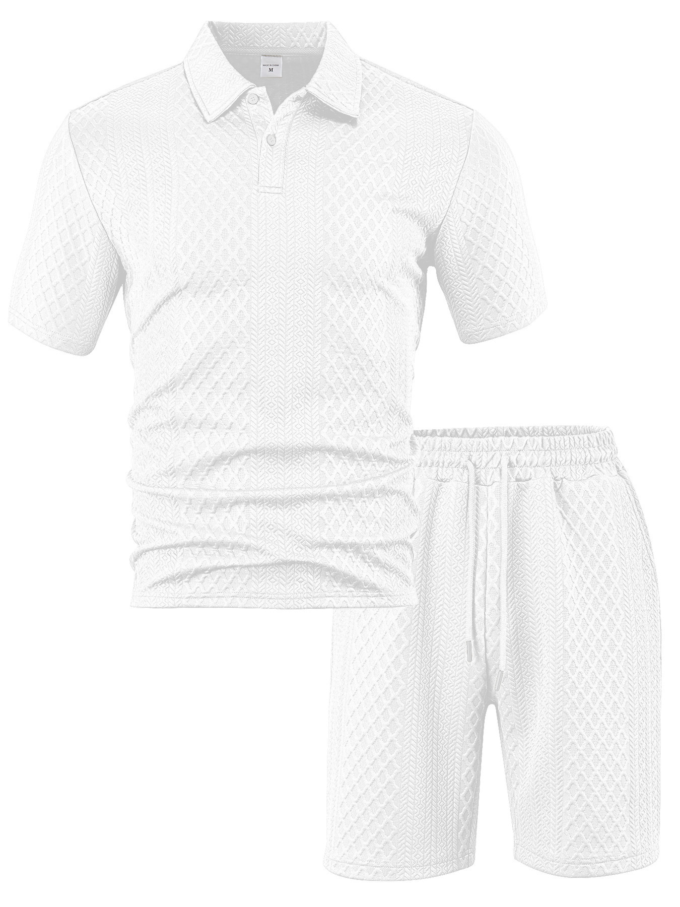 Herren Freizeit Sport Jacquard Polohemd Und Shorts Set Sommer_voghion.com