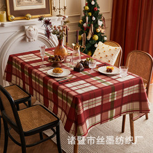 新年美式桌布布艺圣诞长方形复古乡村防水茶几布喜庆红格子餐桌布