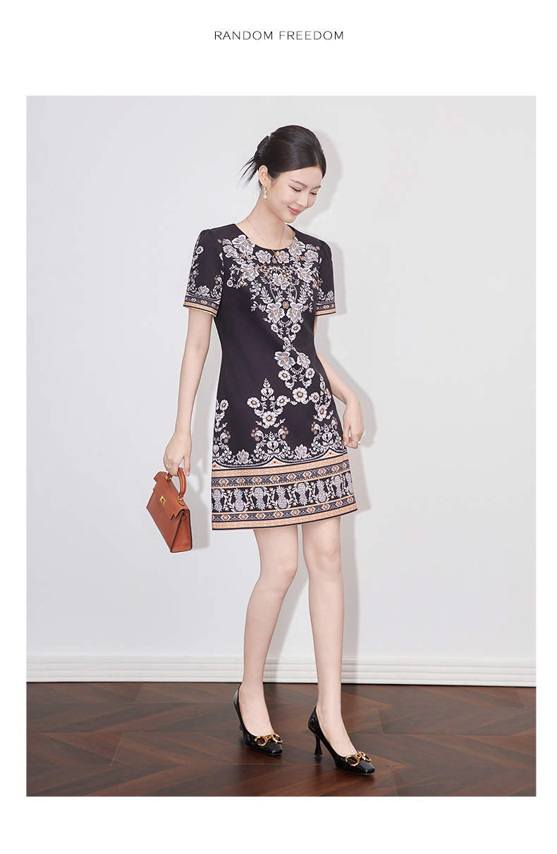 Váy chữ A phong cách Chanel in họa tiết định vị cao cấp, tôn dáng, mùa hè — Màu đen chi tiết 10