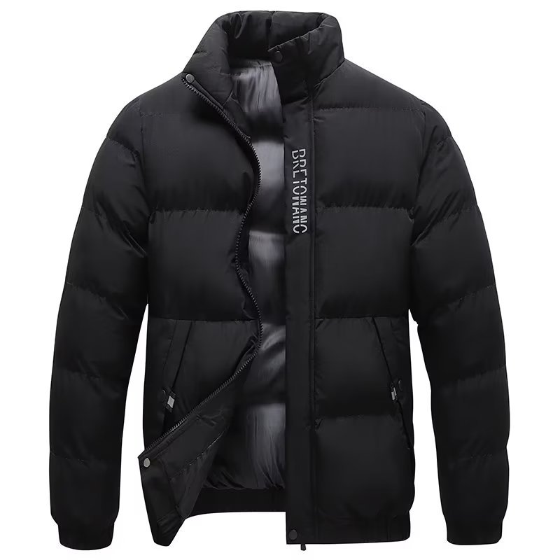 Chaqueta acolchada de algodón para hombre Otoño e Invierno forrada de lana engrosada a prueba de viento caliente resistente al frío Moda carta bordada collar de pie más tamaño ropa casual