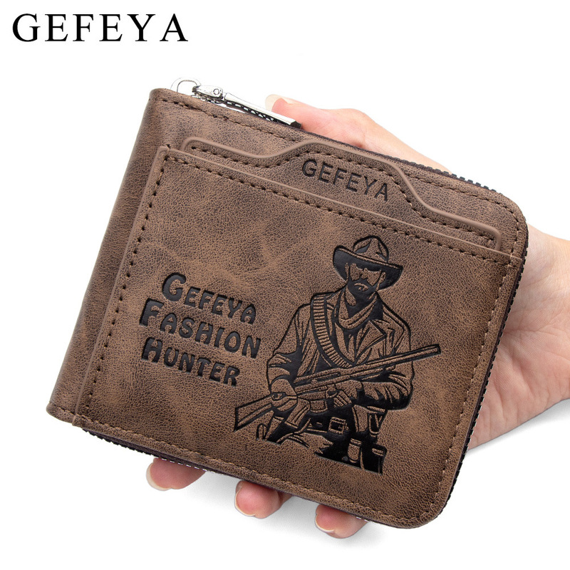 New Hunter Embossed Short Men's Wallet, Fashionable Vintage Money Clip, Multi-Card Slot Zipper ID Card Holder, Coin Purse