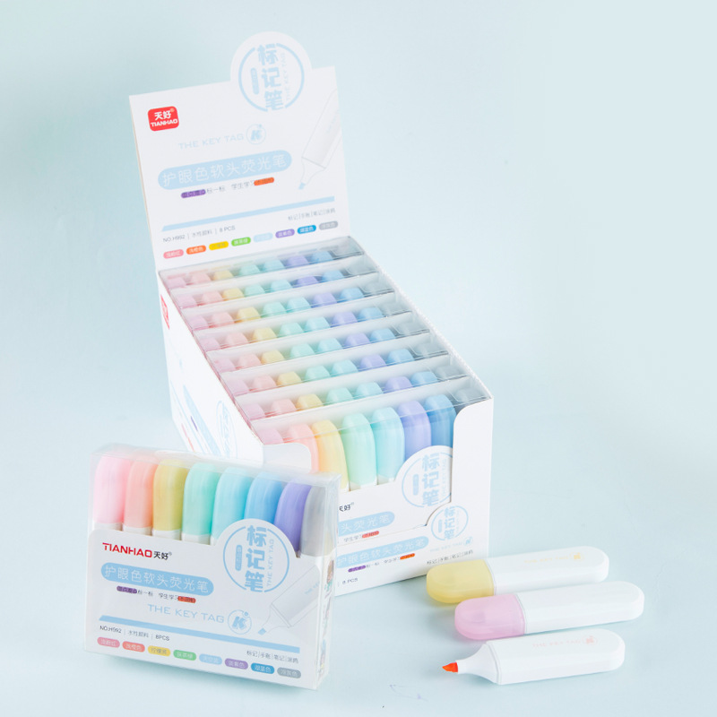 Color H992-8 protección ocular cabeza suave resaltador estudiante escuela suministros graffiti pintura multicolor diario pluma resaltador