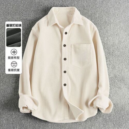 Men's corduroy American shirt spring and autumn loose top long-sleeved retro shirt outside wear large size coat lapel