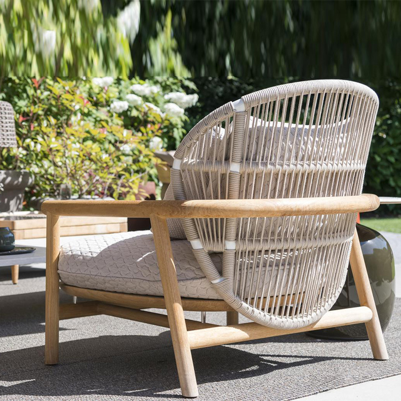 Solid wood rope woven sofa set, villa courtyard outdoor garden balcony wicker sofa chair furniture, rainproof and sunproof