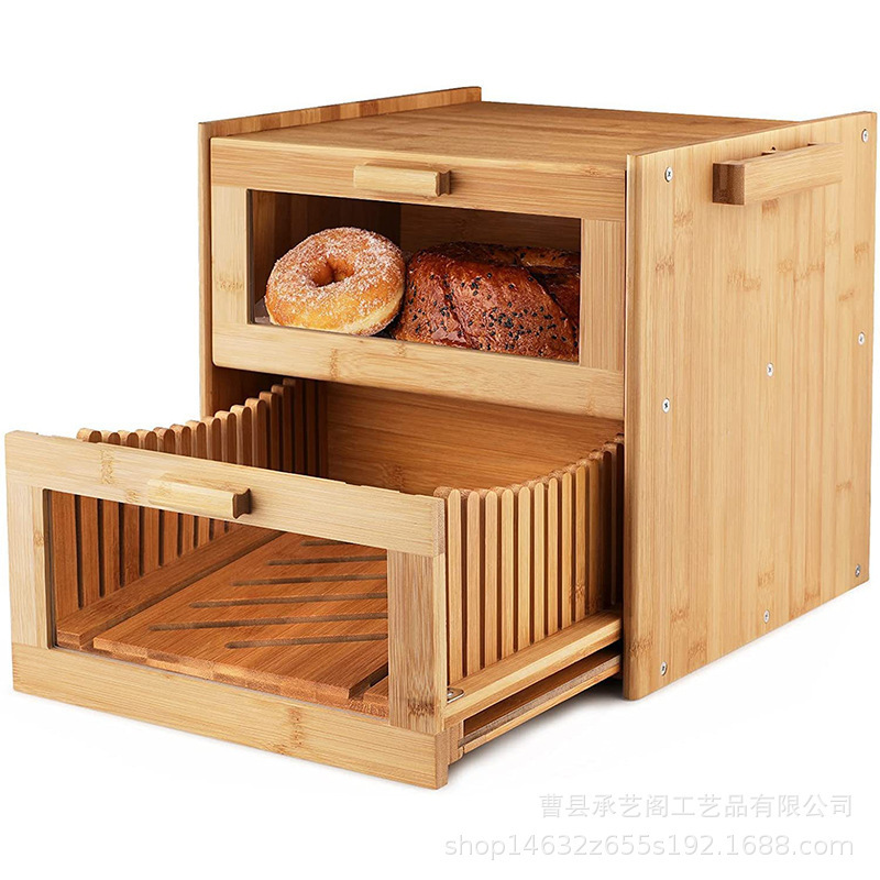 跨境木制面包收纳箱烘培工具甜品点心收纳箱面包切片器厨房食物箱|undefined
