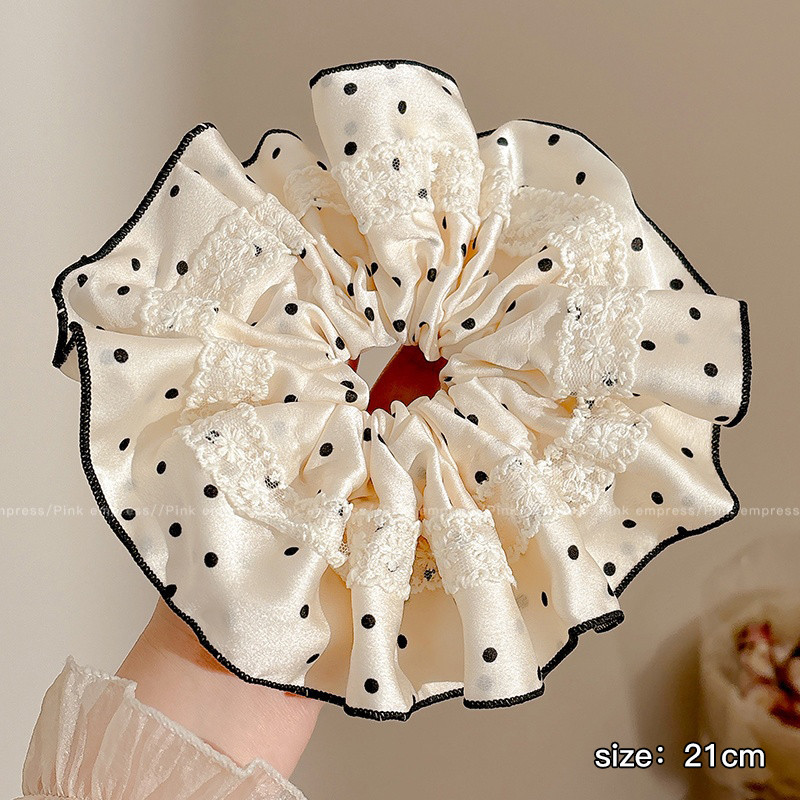 Corbata de pelo de intestino de lunares de crema grande coreana, gomas de goma de cola de caballo suaves para mujer, accesorios para el cabello de bola, accesorios para el cabello, cuerda para la cabeza