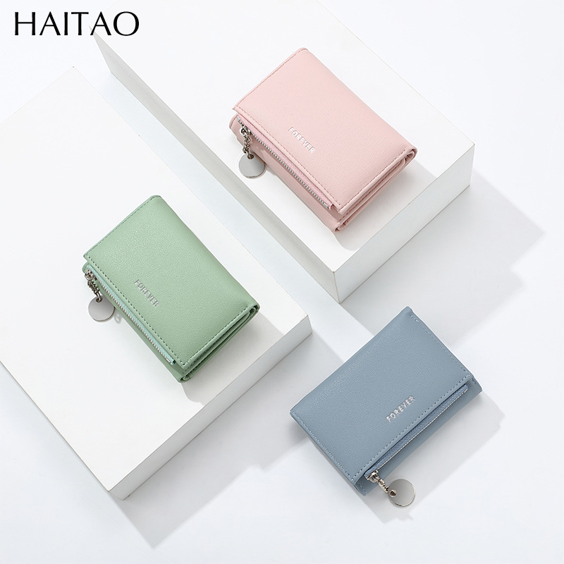 Nueva cartera para mujer, tarjetero japonés y coreano, tarjetero con tapa, color puro, monedero simple con cremallera cruzada, venta al por mayor
