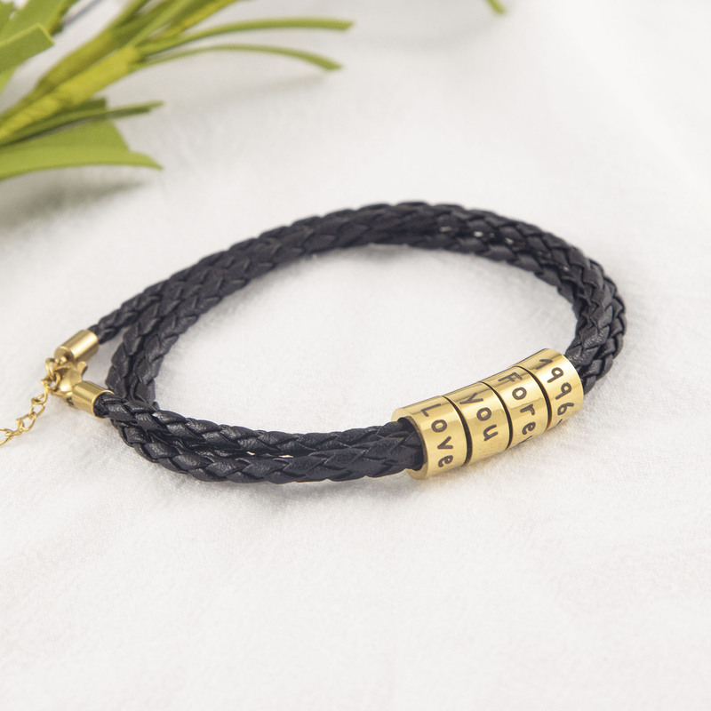 [Private custom] English name men's leather string bracelet family name lettering bracelet Father's Day gift