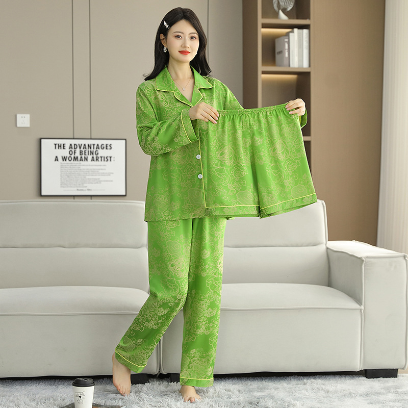 에메랄드 그린 피치 자카드(긴소매, 바지, 반바지)