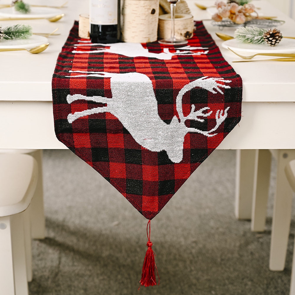 Haube Christmas Decoration Electric Embroidered Knitted Cloth Table Runner Creative Snowman Elk Table Runner Elk Placemat Tablecloth_voghion.com