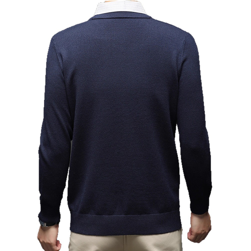 Jacquard de color sólido nuevo hombre falso dos piezas de camisa de punto de negocios solapa de moda camisa de punto de color sólido suéter de cuello