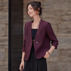 无领西装外套女2025新款春秋职业气质休闲小个子短款高级西服上衣