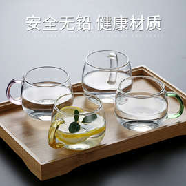 泡茶带把玻璃杯家用耐热ins风透明套装耐高温简约清新森系水杯新