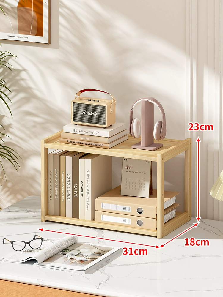 Desktop bookshelf storage rack desktop storage rack office small solid wood multi-layer partition shelf bedside army army