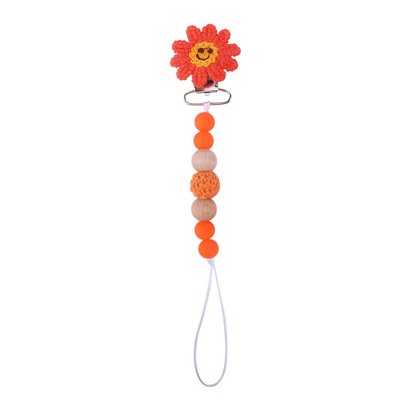 Nuevo bebé suministros de ganchillo girasol chupete clip bebé de silicona Beech cadena chupete cadena anti-caída Amazon