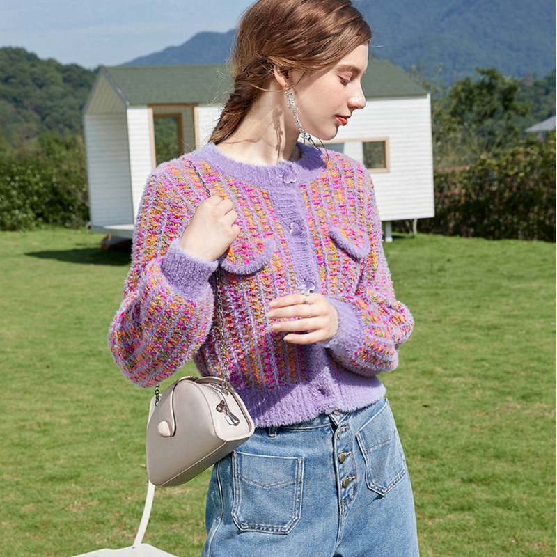 针织衫女2025年春装女毛衣女装新款休闲慵懒风百搭外套女口袋设计