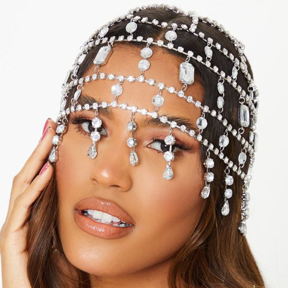 Chaîne de cheveux à pompon en strass à la mode, nouvelle personnalité de luxe, coiffure exagérée multicouche en strass pour femme, chaîne d'envoi_voghion.com