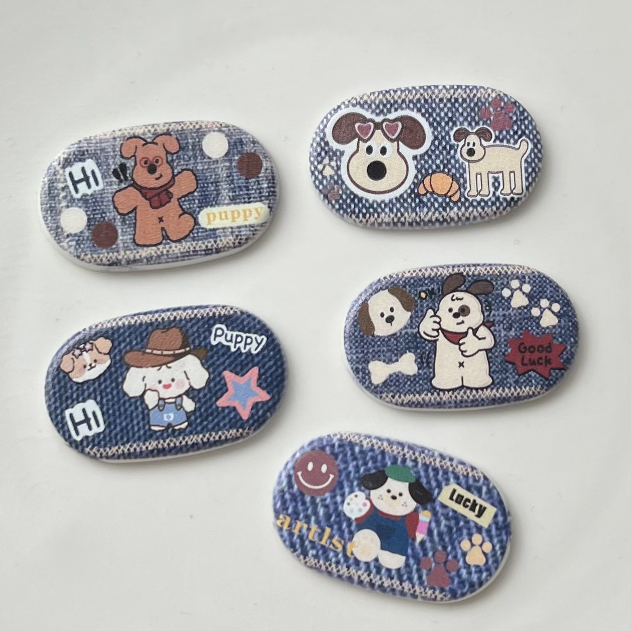 모조 데님 만화 강아지 타원형 액세서리 DIY 수제 재료 보석 구멍 신발 액세서리 휴대 전화 쉘 패치