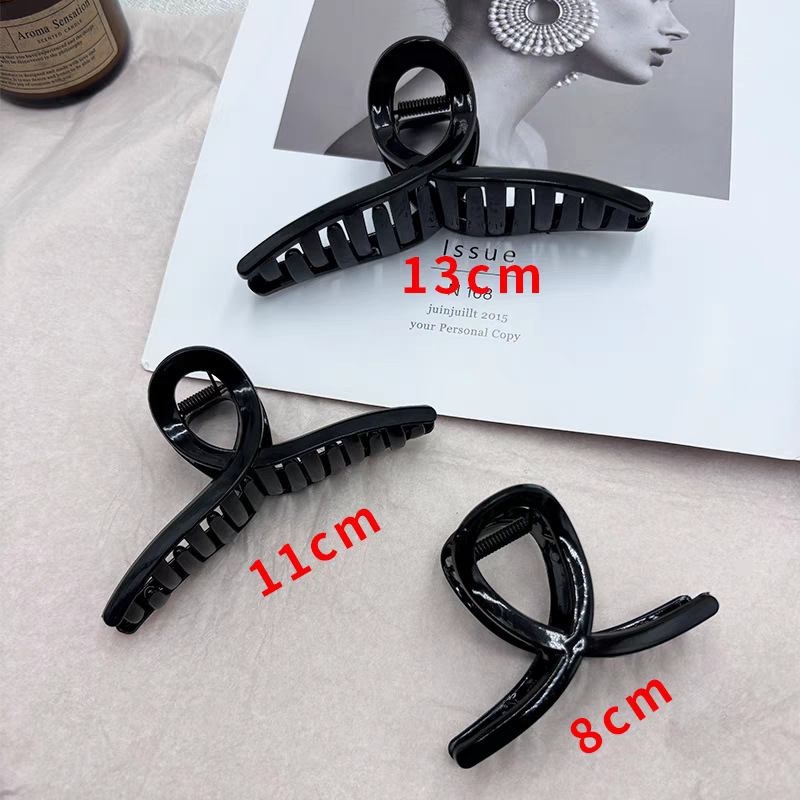 Siyah Büyük Boy PC Pençe Klipsi Arka Kafa Çapraz Köpek Balığı Saç Klipsi El Yapımı DIY Malzeme Saç Klipsi Basit Çok Amaçlı Saç Aksesuarı
