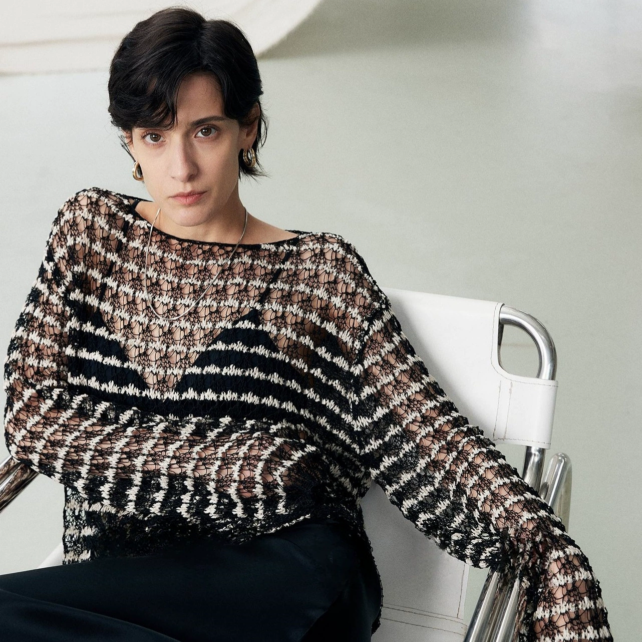 Популярная ажурная вязаная блузка в японском стиле с цветочным принтом