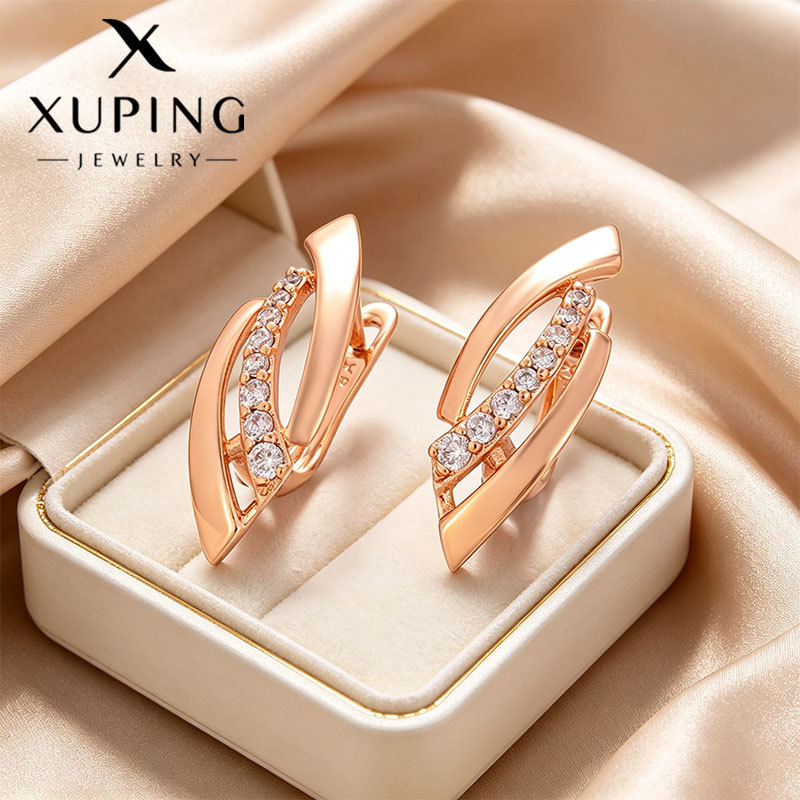Aretes tipo hebilla de hoja 18K de aleación de cobre para mujer