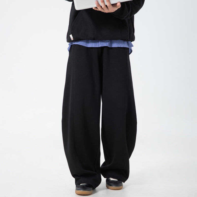 K Split Splicing Texture Casual Pants For Men, New Silhouette Curved Knife Pants, Loose Hanging American Sports Sweatpants_viptrois.com