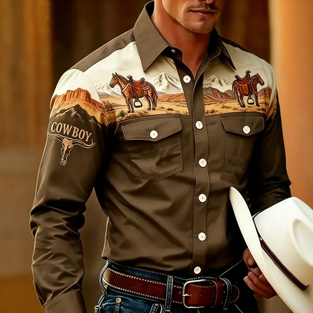 Cross-border Spring and Autumn European and American Style Men's Shirt Retro Ethnic Style Casual Men's Long Sleeve Shirt Casual Wrinkle-Free Shirt