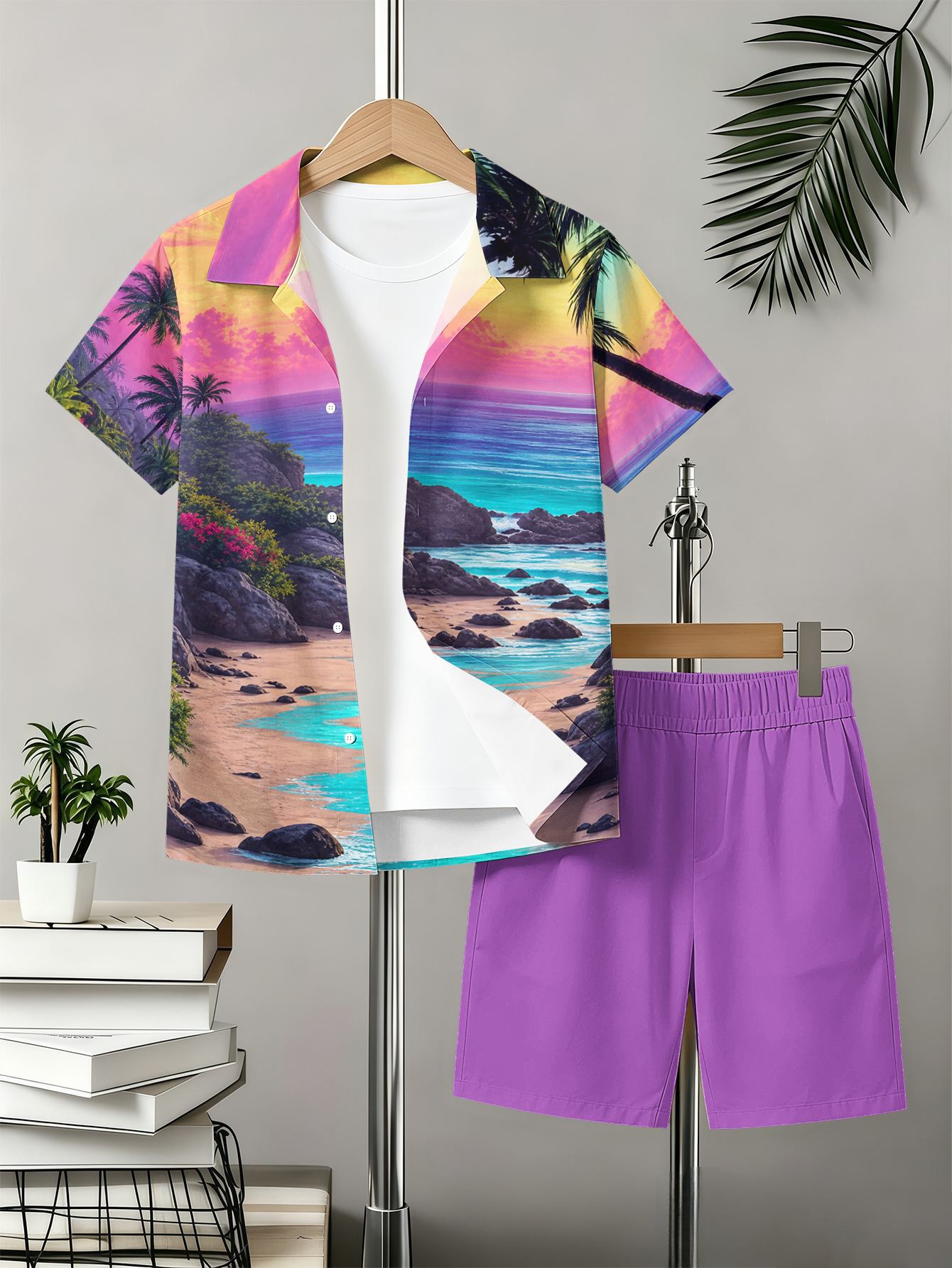 Boys Shirt And Shorts Set With 3d Printed Patterns For Summer_voghion.com