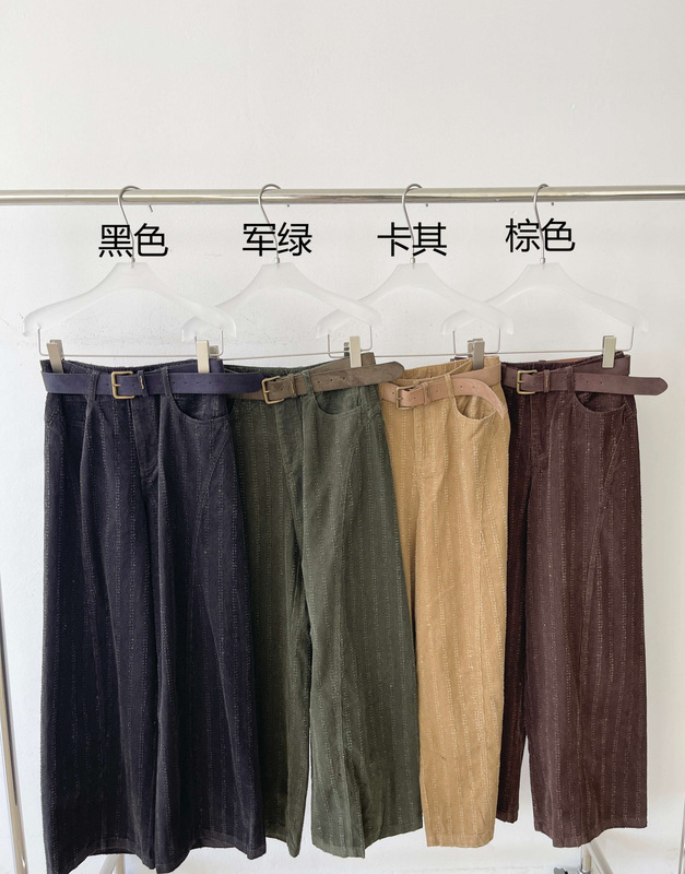 2025冬季新款条纹钩花灯芯绒高个子拖地裤女式弯刀阔腿裤95838|undefined