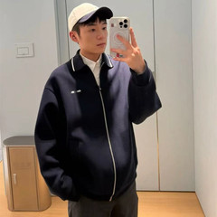 Dujia バージョンオリジナル MIU コントラストカラーラペルネックラインネイビーブルー綿生地ジッパージャケット男性と女性用