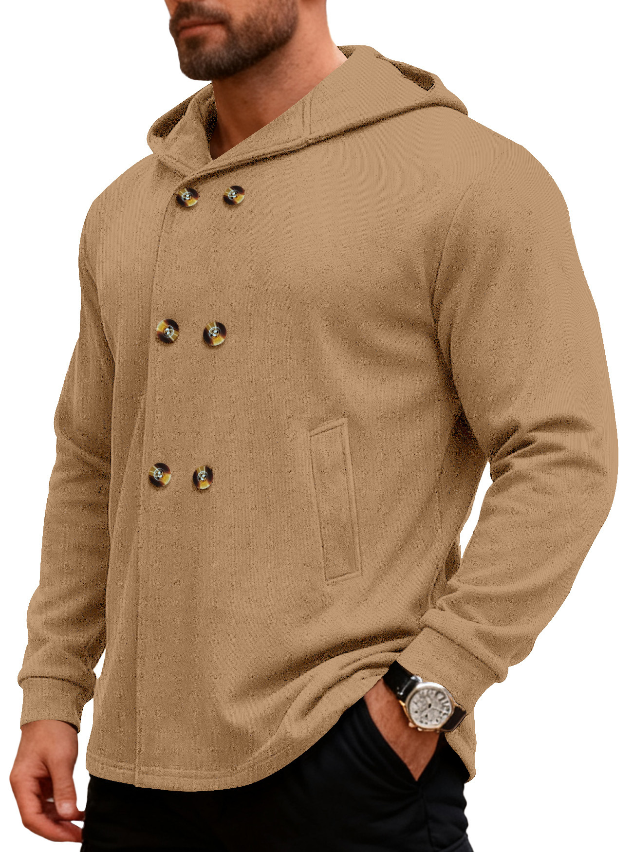 Transfronterizo Amazon comercio exterior ventas calientes Europa y América hombres de estilo largo delgado chaqueta con capuz casuales deportivos de color sólido chaqueta hombre