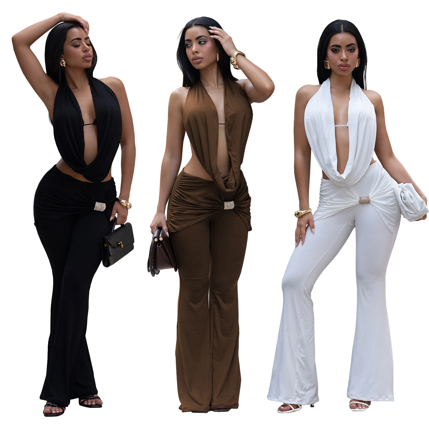 C7589 Aliexpress transfronterizo Amazon Europa y América de moda sexy ropa de mujer de color sólido con pantalones largos nuevos