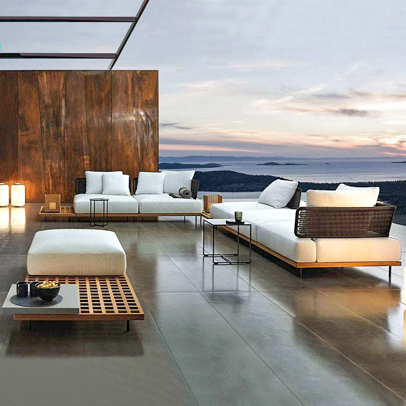 Combinación de sofá para exteriores, villa, patio, jardín, ocio, silla de mimbre, modelo de diseñador, habitación, balcón al aire libre, muebles de mimbre