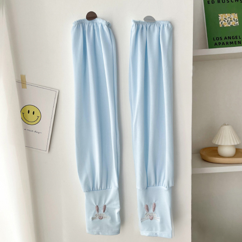 Nuevo estilo coreano versátil bordado color sólido manga suelta de hielo verano de las mujeres al aire libre brazo de conducción protección solar protección seda de hielo oversleeve