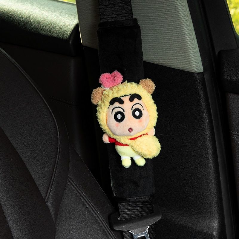 Crayon Shin-chan car seatbelt shoulder pad with floral decoration plush toy car interior accessory