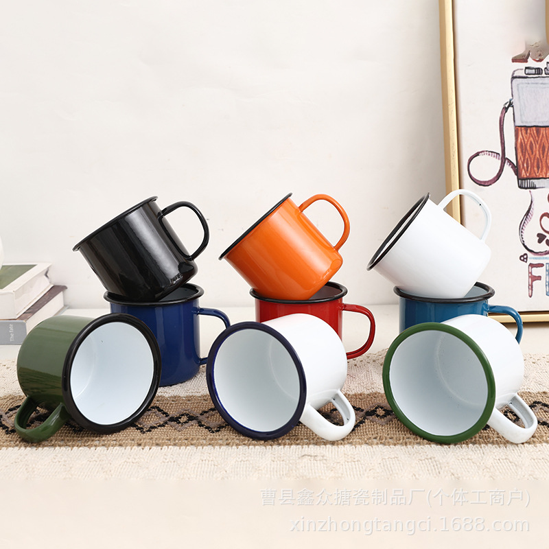 360ML tazas de esmalte transfronterizas al por mayor tazas de té de esmalte gruesas tazas de color tazas de té de estilo antiguo tazas personales image 3