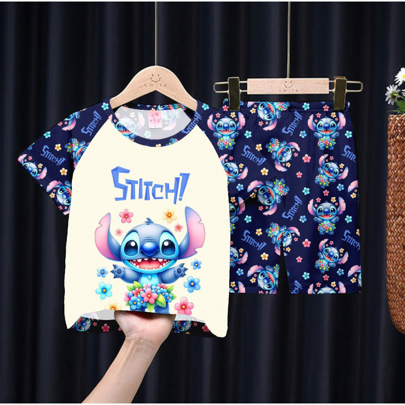 Cross-border wholesale children's pajamas, men's summer, medium and large children's short-sleeved shorts, home clothes, cartoon KPOP girls' group children