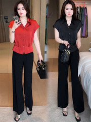 时尚套装女2025夏季新款洋气显瘦短袖上衣阔腿裤气质减龄两件套潮