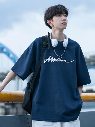 Men's Short Sleeve T-shirt Summer Trend Brand Loose Casual 2025 Trend Ins Simple Print Top Men's Clothing