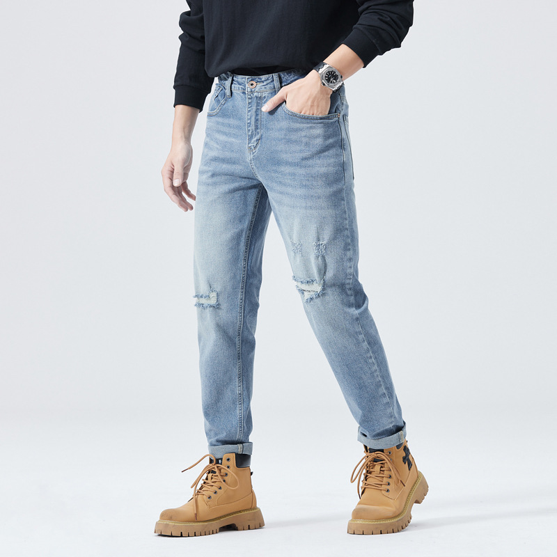 Otoño e invierno nuevo Xinjiang algodón rasgado pantalones hombres lavados resistentes al desgaste grandes vaqueros de la vaca marca de moda suave todo partido Pantalones rectos