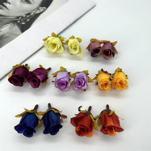 仿真玫瑰花苞秋色复古茶花苞手工迷你花束配件手腕花装饰材料假花