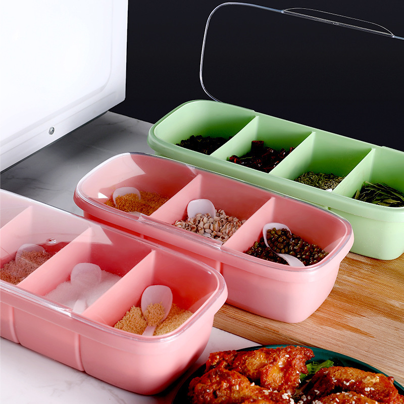 Household kitchen seasoning box set with salt, MSG, seasoning storage box, salt shaker, wall-mounted rack, seasoning box