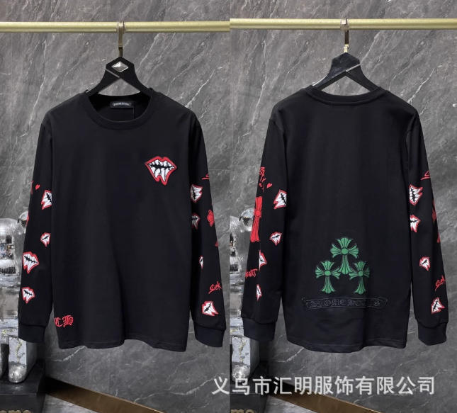 新款跨境CH克罗潮牌MattyBoy红唇十字针长袖圆领卫衣时尚百搭上衣|undefined
