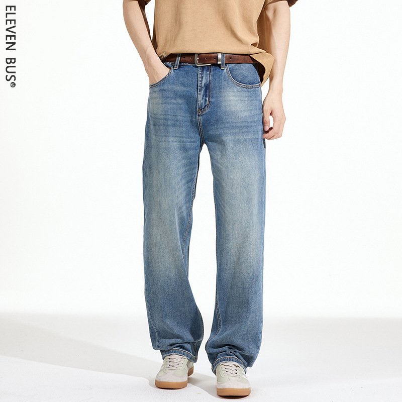 2026 Spring Trendy Brand Retro Light Blue Clanfit Straight-Leg Jeans for Men Versatile Washed Men's Jeans