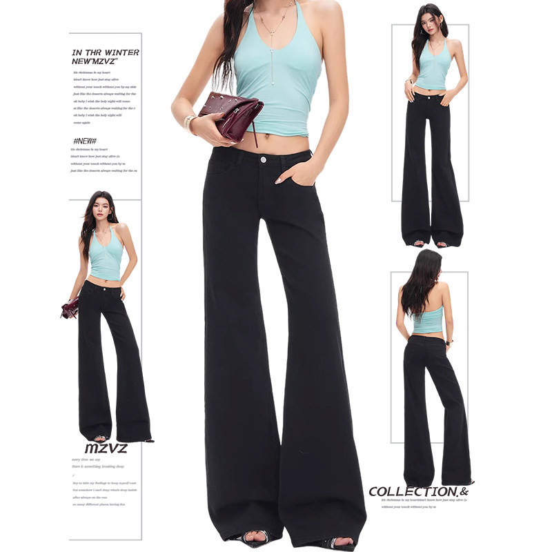 American-style black low-waist non-tight-fitting flared jeans for women, autumn 2026 new model, loose-fitting, slimming, trendy bell-bottom pants American-style black low-waist non-tight-fitting flared jeans for women, autumn 2026 new model, loose-fitting, slimming, trendy bell-bottom pants