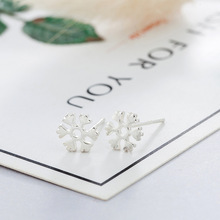 新品韩国潮流简约时尚银饰小耳钉批发唯美韩版雪花耳钉耳钉简约铜