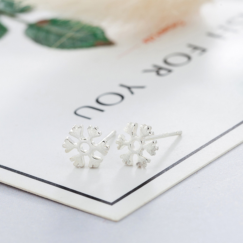 新品韩国潮流简约时尚银饰小耳钉批发唯美韩版雪花耳钉耳钉简约铜